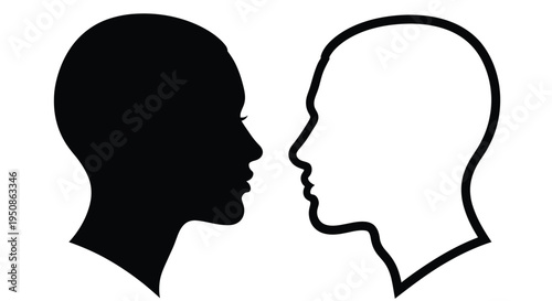 Two faces in profile one dark and one outlined a striking silhouette