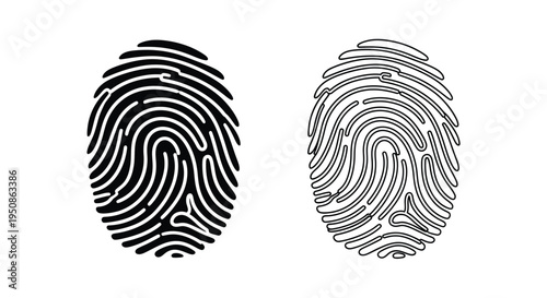 Two detailed fingerprint impressions in black and white a stark silhouette