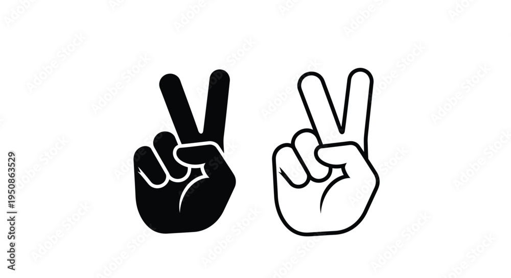 Fototapeta premium Two hands displaying peace signs one dark and one light silhouette