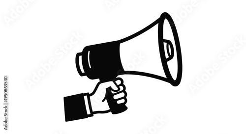 A black silhouette of a hand holding a megaphone communication silhouette