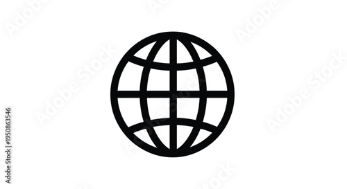 Simple black globe illustration with geographic lines a stark silhouette