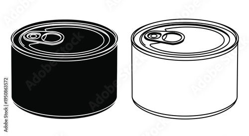 Two metal cans one dark and one light in graphic silhouette