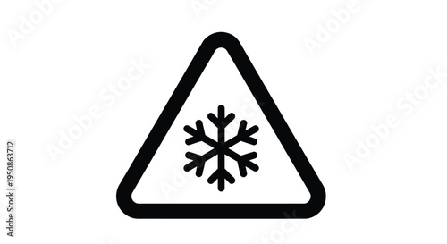 Black triangular sign with a snowflake a warning of icy conditions silhouette