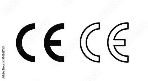 Four ce markings in differing styles including a dark silhouette