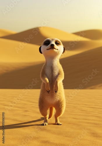 Meerkat standing upright in desert sand dunes at sunset animal background animal poster background for poster