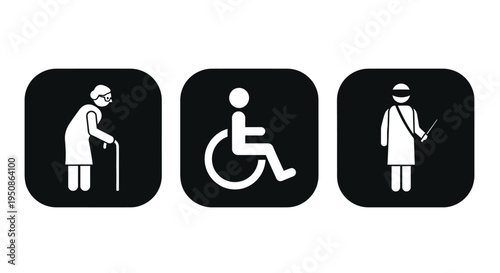 Accessibility symbols depicting elderly disabled and visually impaired silhouette