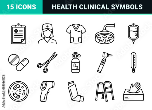 Medical and Healthcare Monoline Outlines for Clinical Diagnostic and Wellness Apps featuring Technical 1.25pt Stroke Weight Minimalist Symbols