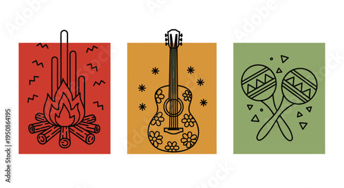 Set of 3 colorful Latin music icons vector