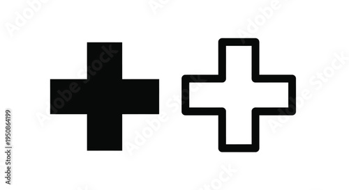 Two plus signs one solid and one outlined in a minimalist style silhouette
