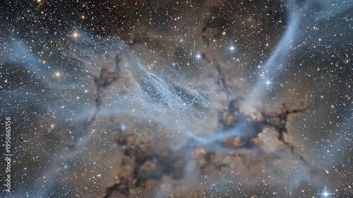 Vast cosmic cloud with glowing stars in deep space
