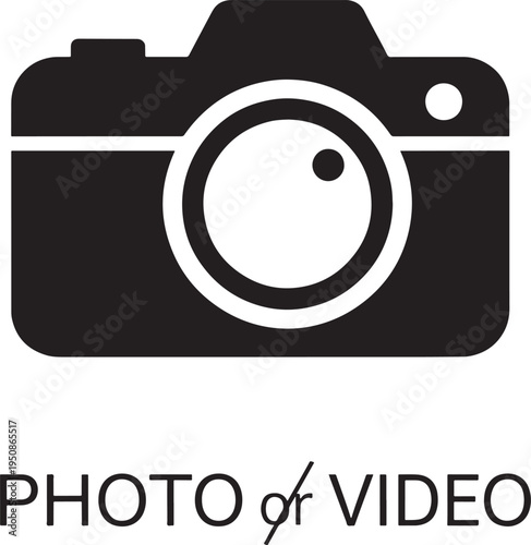 Iconic black graphic of a camera with the text PHOTO or VIDEO, representing photography, videography, media production, and content creation.