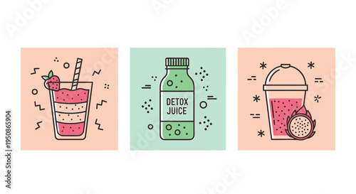 Set of 3 detox drink icons vector
