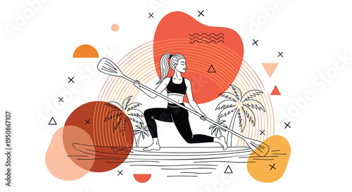 Vector illustration of woman playing tennis in abstract background