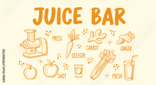 Set of juice bar icons vector, 16 elements, orange illustrations