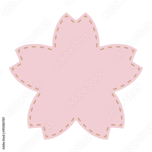 桜の花の形をしたフレーム（ステッチ付き）　サクラの花型フレームのベクターイラスト　春素材　単品