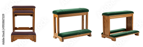 Photos Set of Three Traditional Wooden Prie-Dieu Prayer Desks with Padded Kneelers and