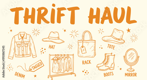 Set of 10 thrift haul icons vector, illustration