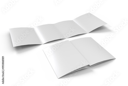 Obraz na plátně Blank four-fold brochure mockup with folded paper panels isolated on background