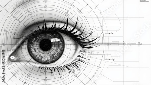 Line draft style grid eye illustration design