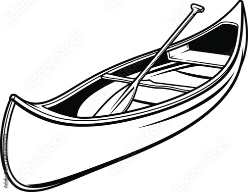Simple Line Art Illustration of a Canoe with Paddle.