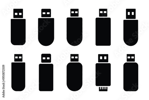 Black usb flash drives on white background various connector types