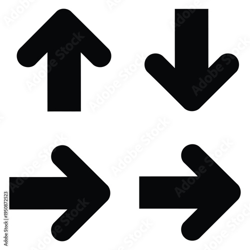 Four black directional arrows pointing up, down, and right on a white background.