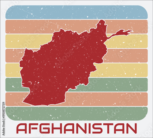 Afghanistan vintage logo. Shape of the country on retro colored stripes background. Afghanistan map design with grunge scratch texture. Vector illustration.
