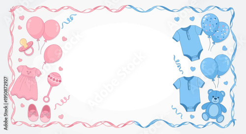 Baby Boy and Girl Clothes Frame Border.