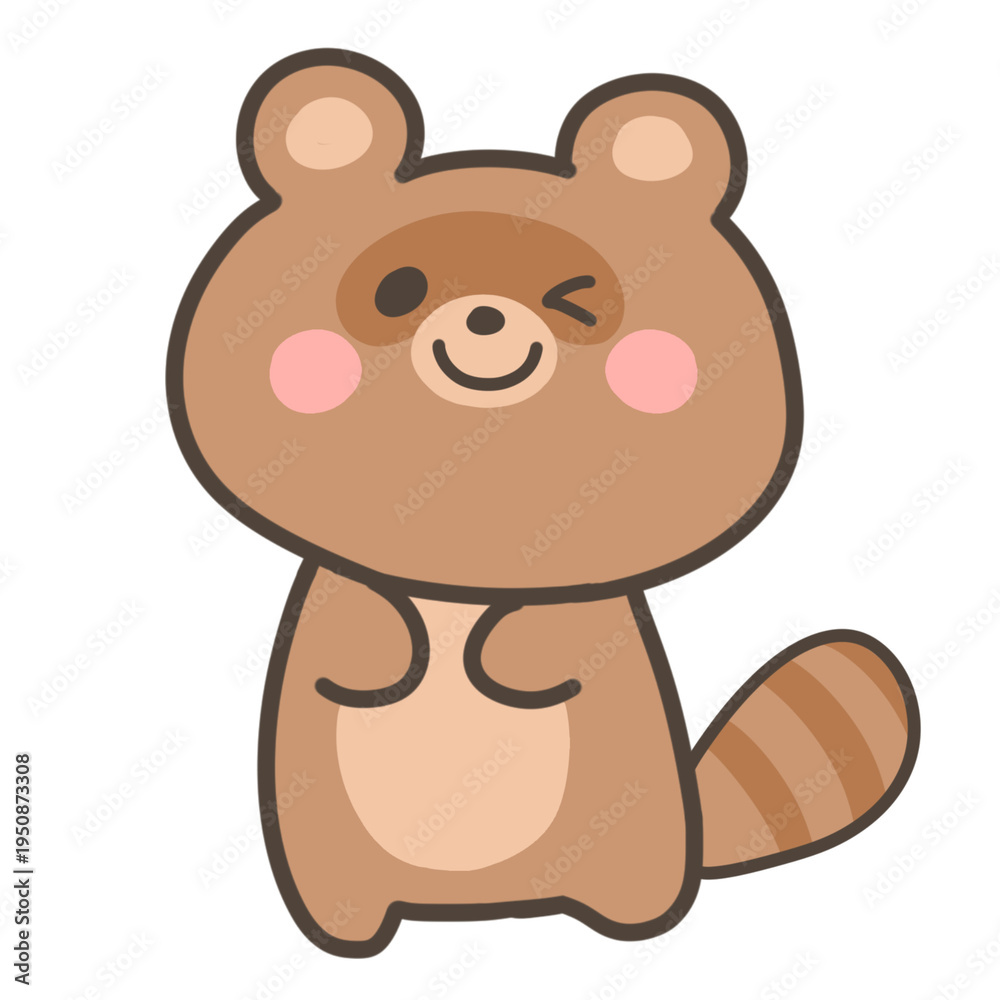 Fototapeta premium Cute Winking Cartoon Bear Mascot in Kawaii Style