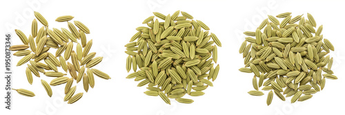 Schilderij op canvas Raw Organic Fennel Seeds Isolated on White Background, Natural Green Saunf Seeds