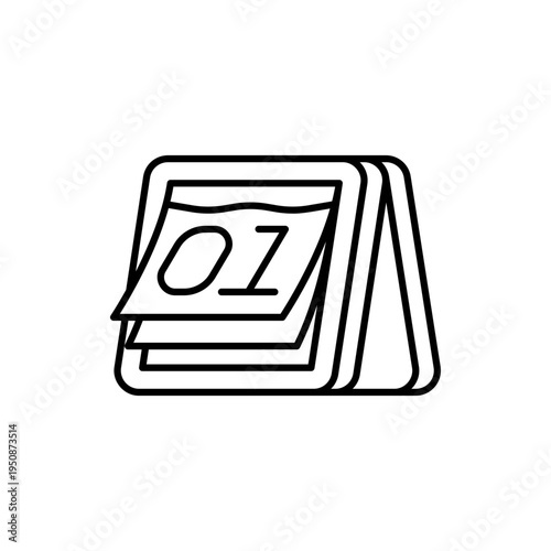 Horizontal desk calendar icon showing date one on a flipped page outline