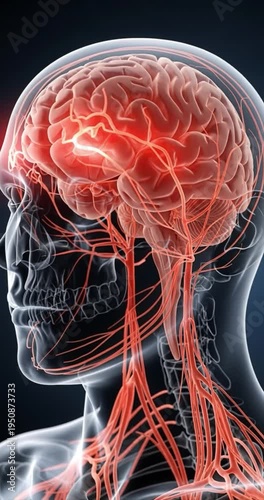 Human brain anatomy with nervous system illustration