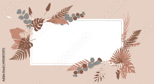 Floral Wreath Frame with Leaves and Flowers.