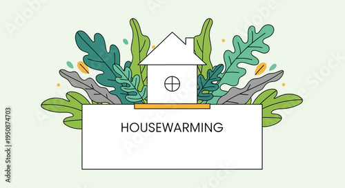 Housewarming Card with House and Leaves.