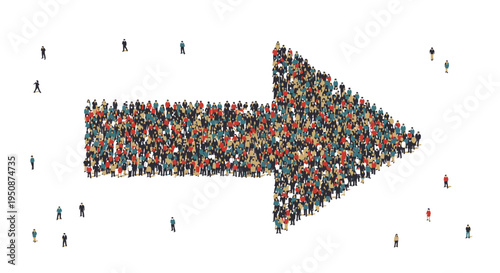 Vector illustration of crowd forming right arrow