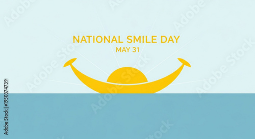 Smiling yellow emoticon on national smile day may 31st with sun and ocean background