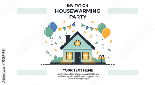 Housewarming Party Invitation Card with House Illustration.