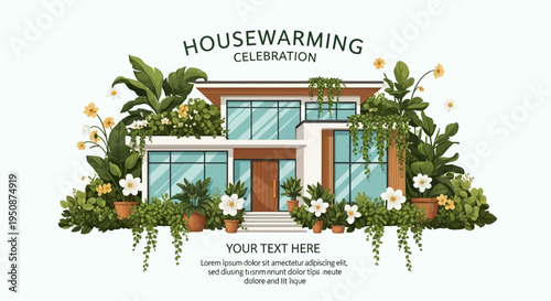 Illustration of Modern House with Greenery.