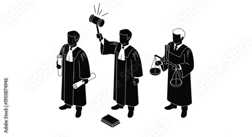 Set of 3 judge icons vector, black silhouette
