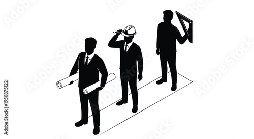 Set of 3 businessmen icons vector, silhouette, black