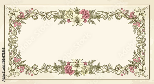 Ornate Floral Vintage Frame Design Element.
