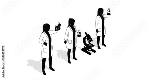 Set of 4 lab coat scientists vector illustrations