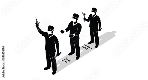 Set of 3 black silhouette businessmen vector icons