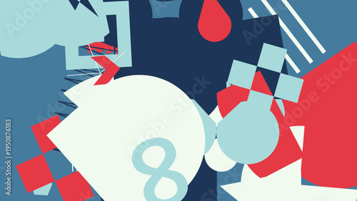 Abstract Geometric Composition in Blue Red and White vector background