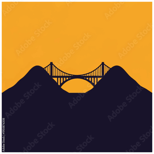 Golden Hour Silhouette of Suspension Bridge.