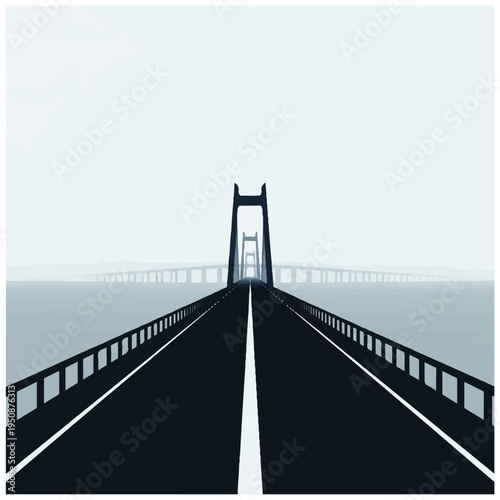 Long Straight Road on Bridge with Railings.