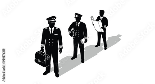 Set of 3 black and white aviation crew icons vector