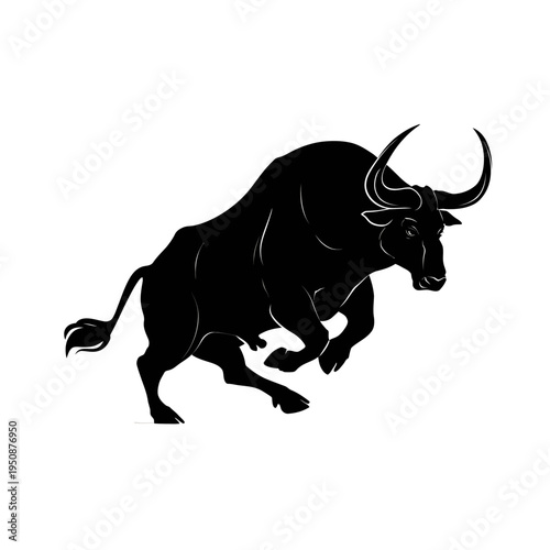 Black bull leaping energetically in open field