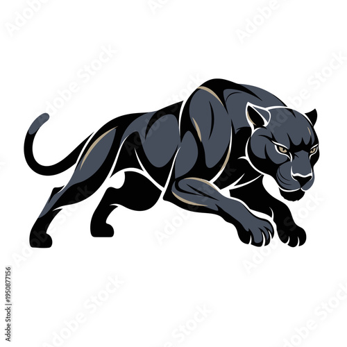 Black panther prowling in a dynamic stance