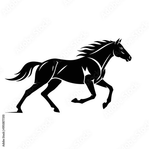 Black silhouette of a galloping horse in motion